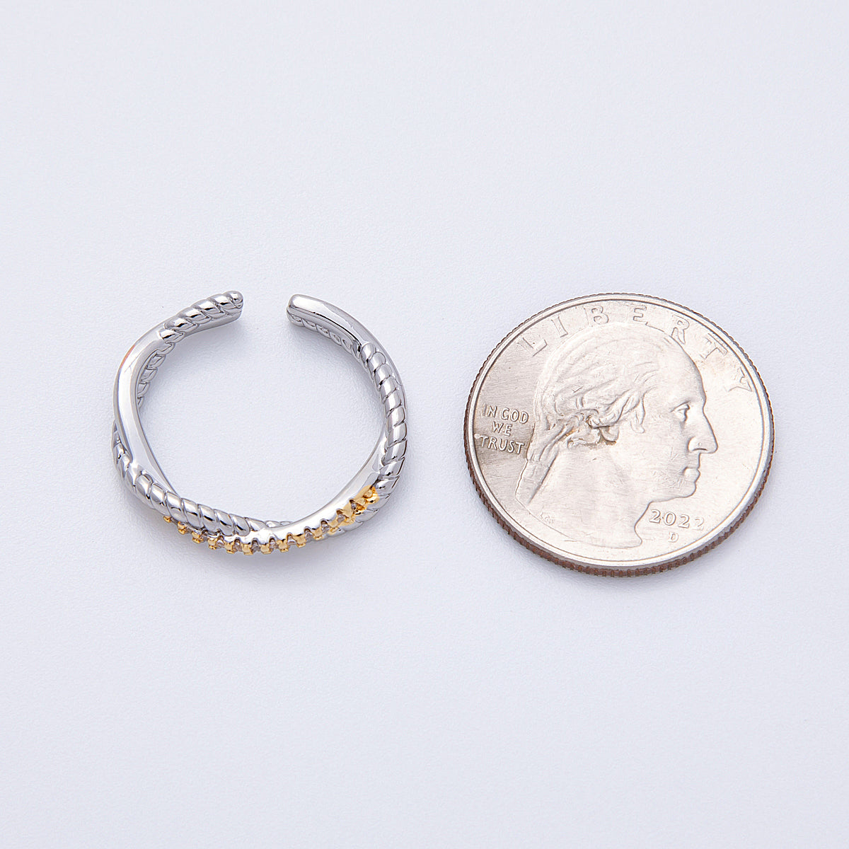 16K Gold Filled Twisted Micro Paved CZ Mixed Metal Ring in Gold & SIlver | Rings-00003 Rings-00004