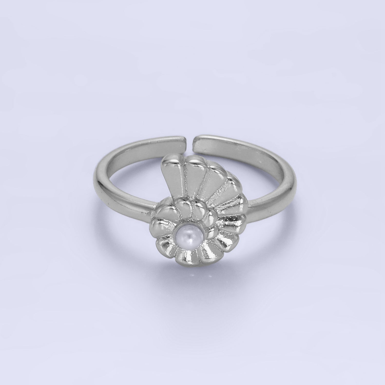 24K Gold Filled Clam Shell Pearl Adjustable Ring in Gold & Silver | U421