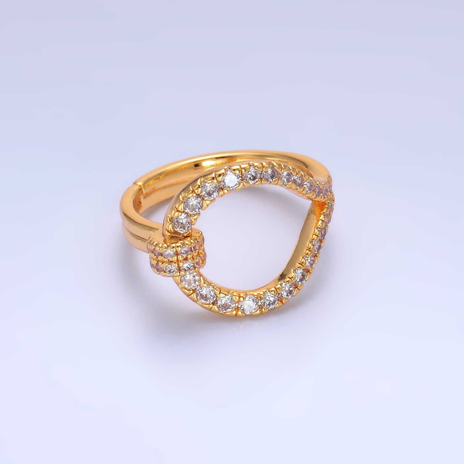 24K Gold Filled CZ Paved Open Circle Buckle Ring | U449