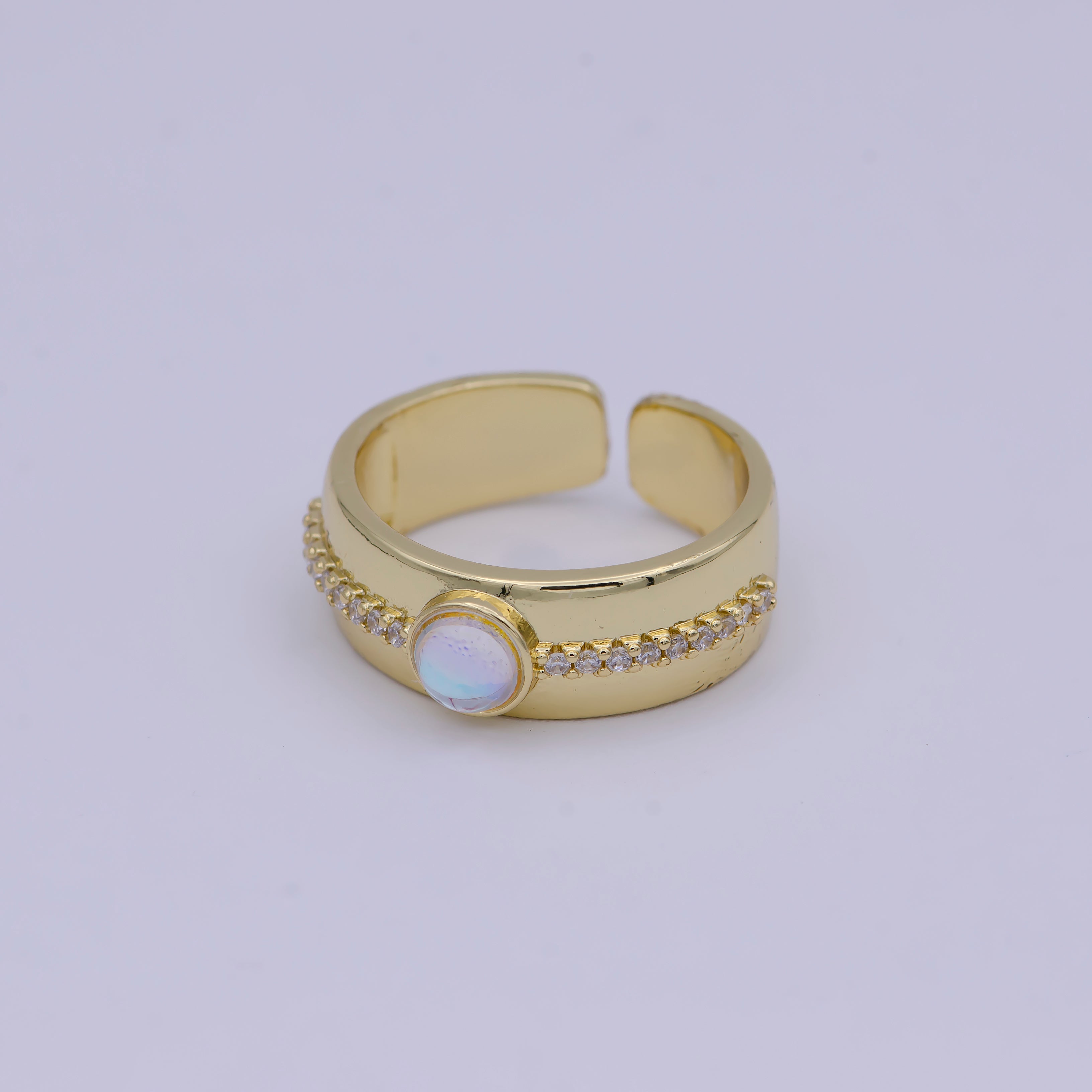 Golden Bold Oval Moonstone Adjustable Statement Ring U-482