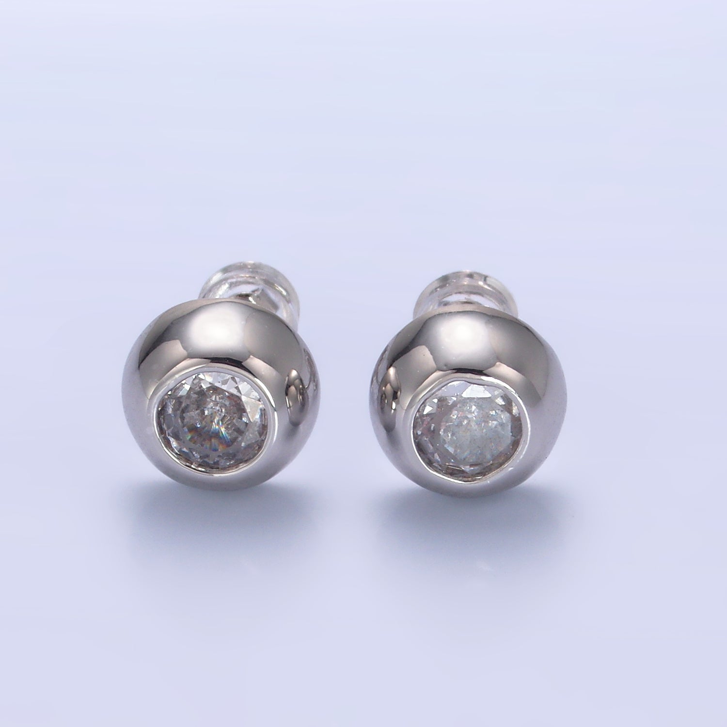 24K Gold Filled 10mm Clear CZ Bezel Round Stud Earrings in Gold & Silver | V230 V489