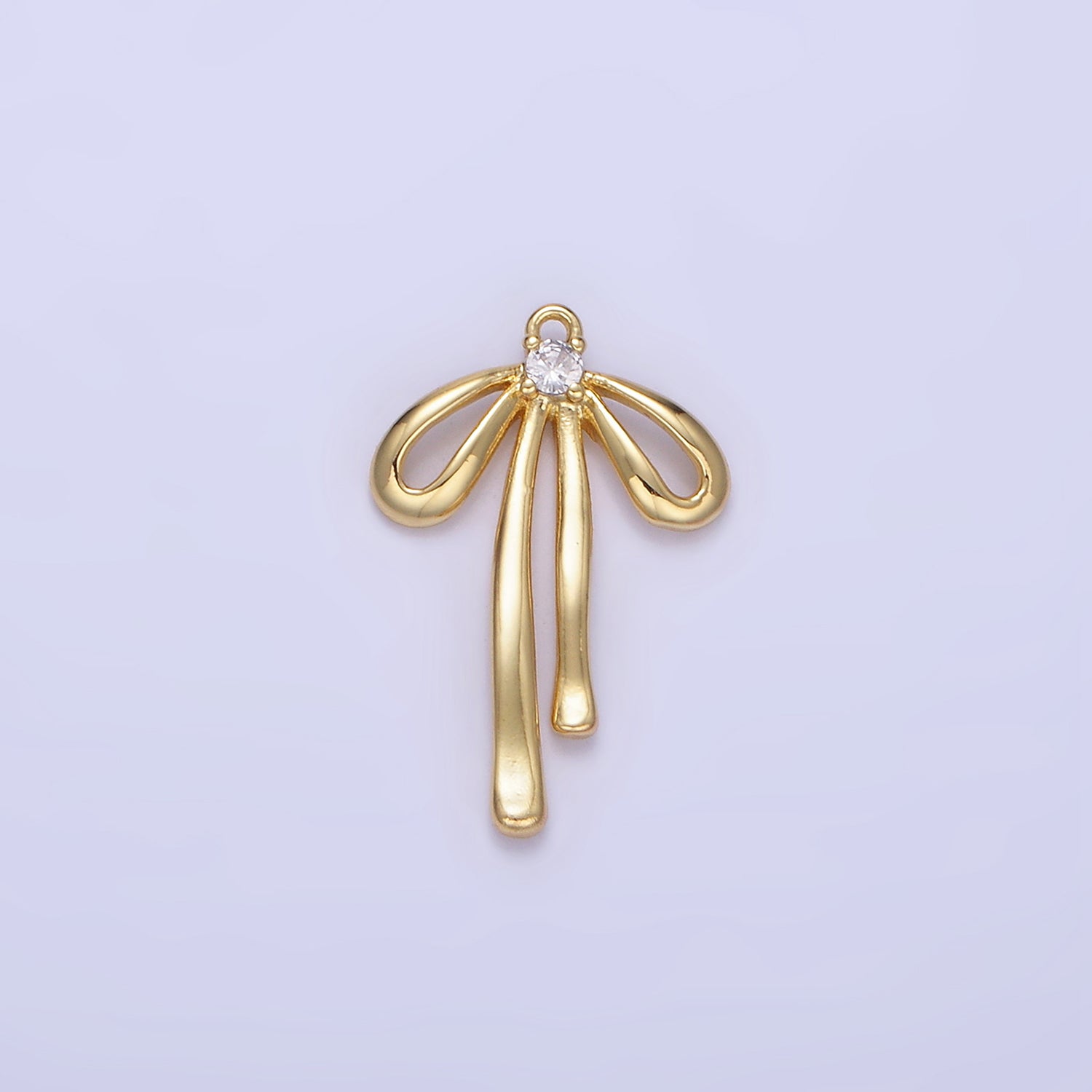14K Gold Filled 20mm Ribbon Bow CZ Mini Charm | W623