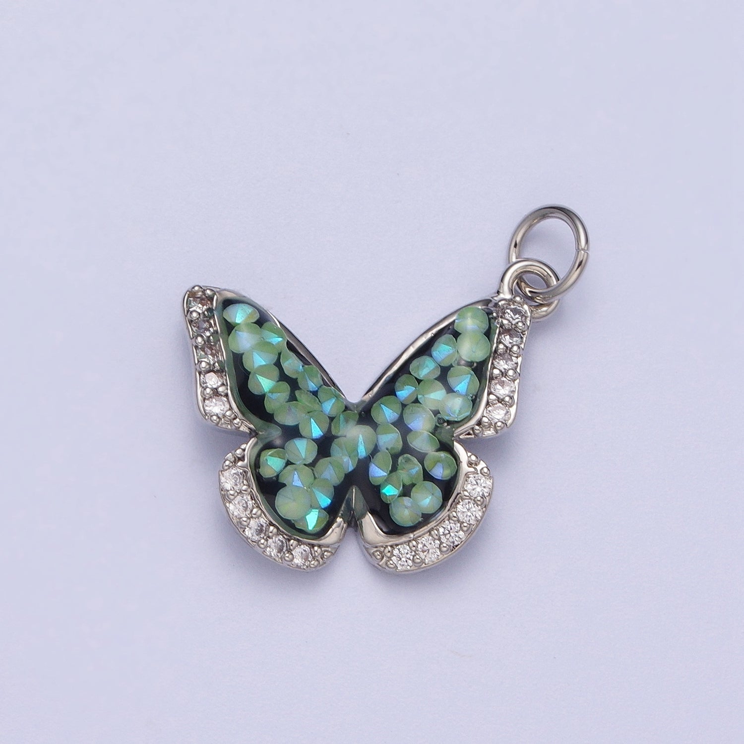 14K Gold Filled Green, Pink, Purple, Blue AB Micro Paved CZ Monarch Butterfly Charm in Gold & Silver | W77 - W780