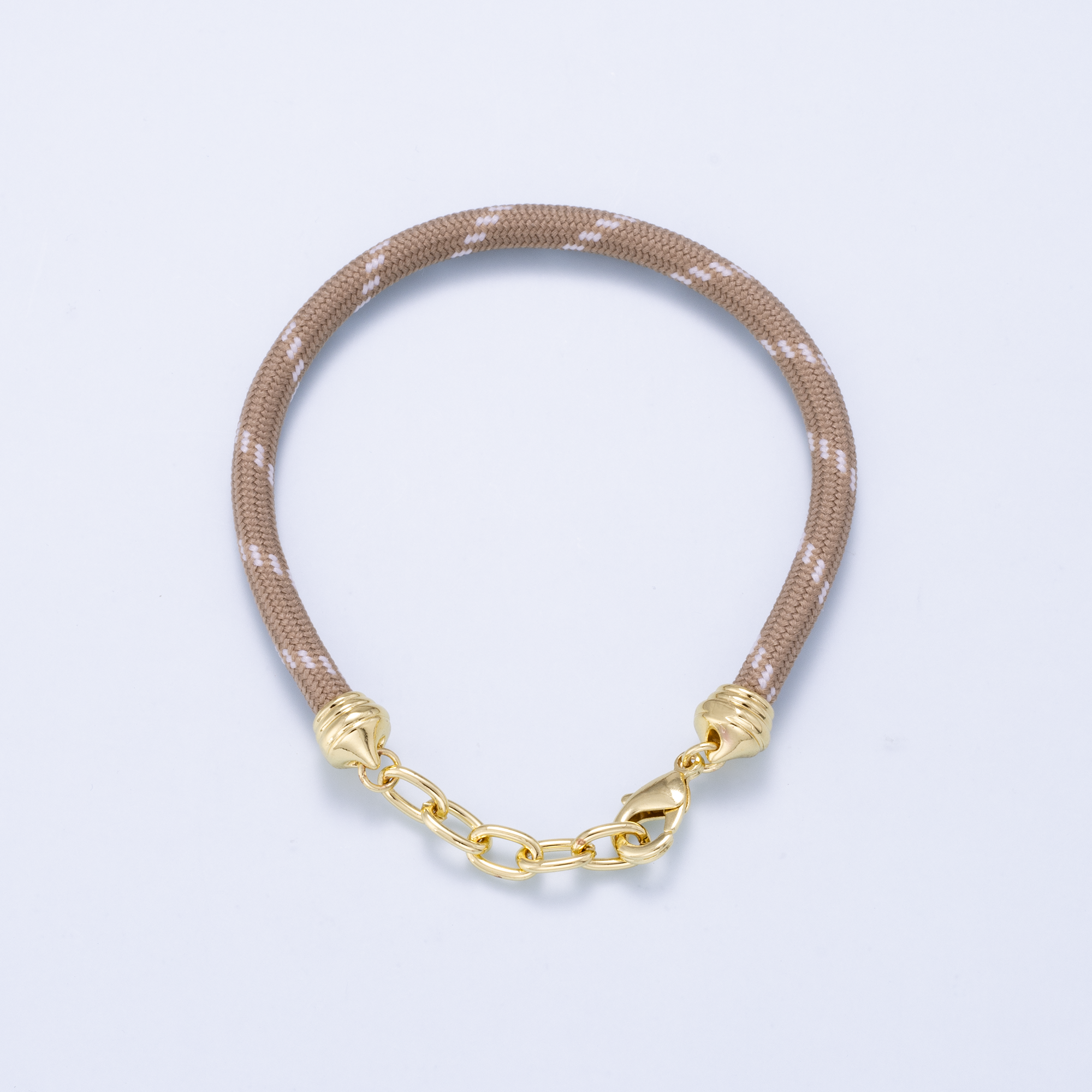 SUMMER 24K Gold Filled 5mm Brown Cotton Cord Paracord Chain 7 Inch Bracelet | WA-01069
