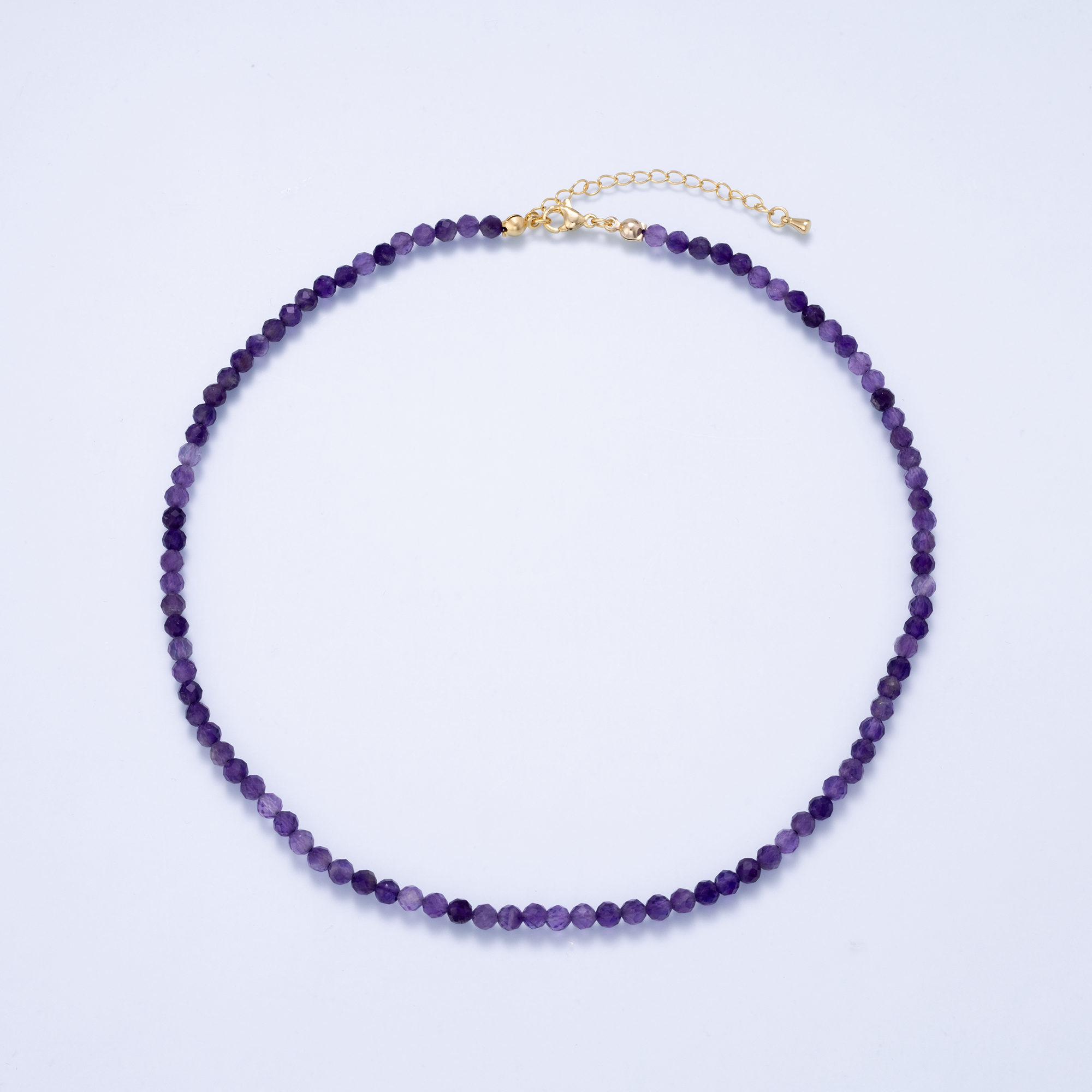 16K Gold Filled 4mm Amethyst Multifaceted Round Gemstone Chain 16 Inch Necklace | WA-02938