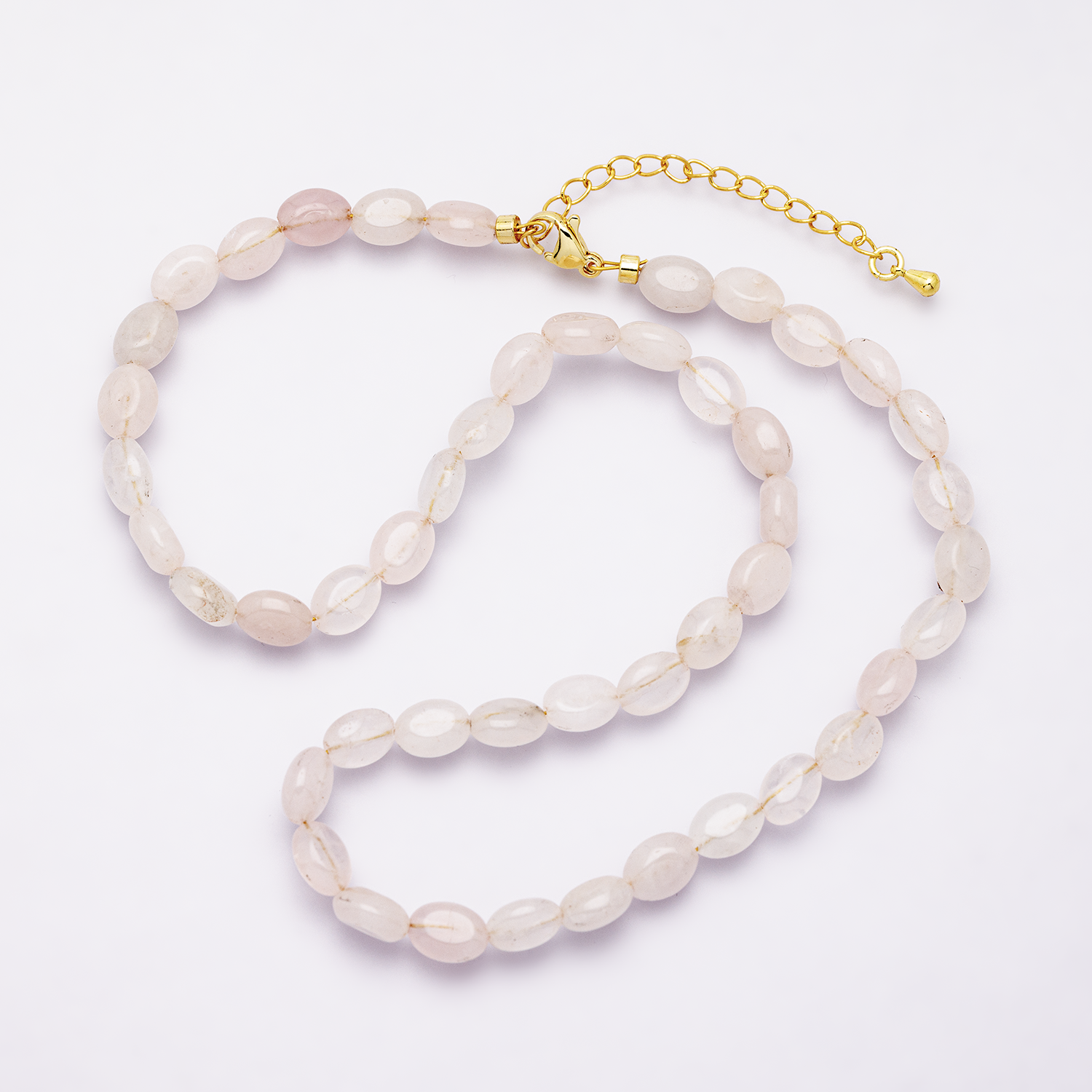 18K Gold Filled 6.5mm Rose Quartz Pebble Gemstone 16 Inch Choker Necklace w. Extender | WA-04168