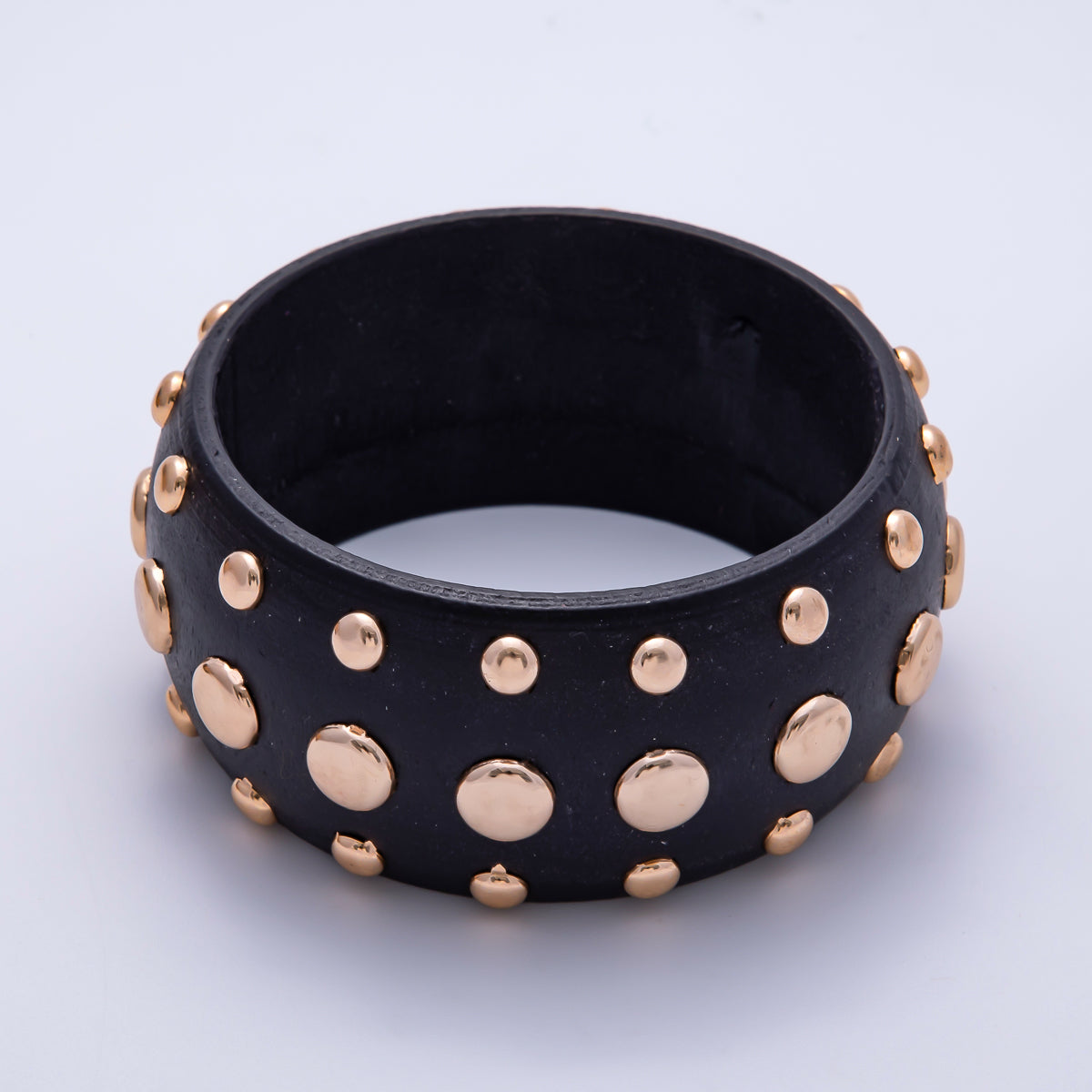 Gold Studded Wood Bangle Statement Bracelet | WA-04314