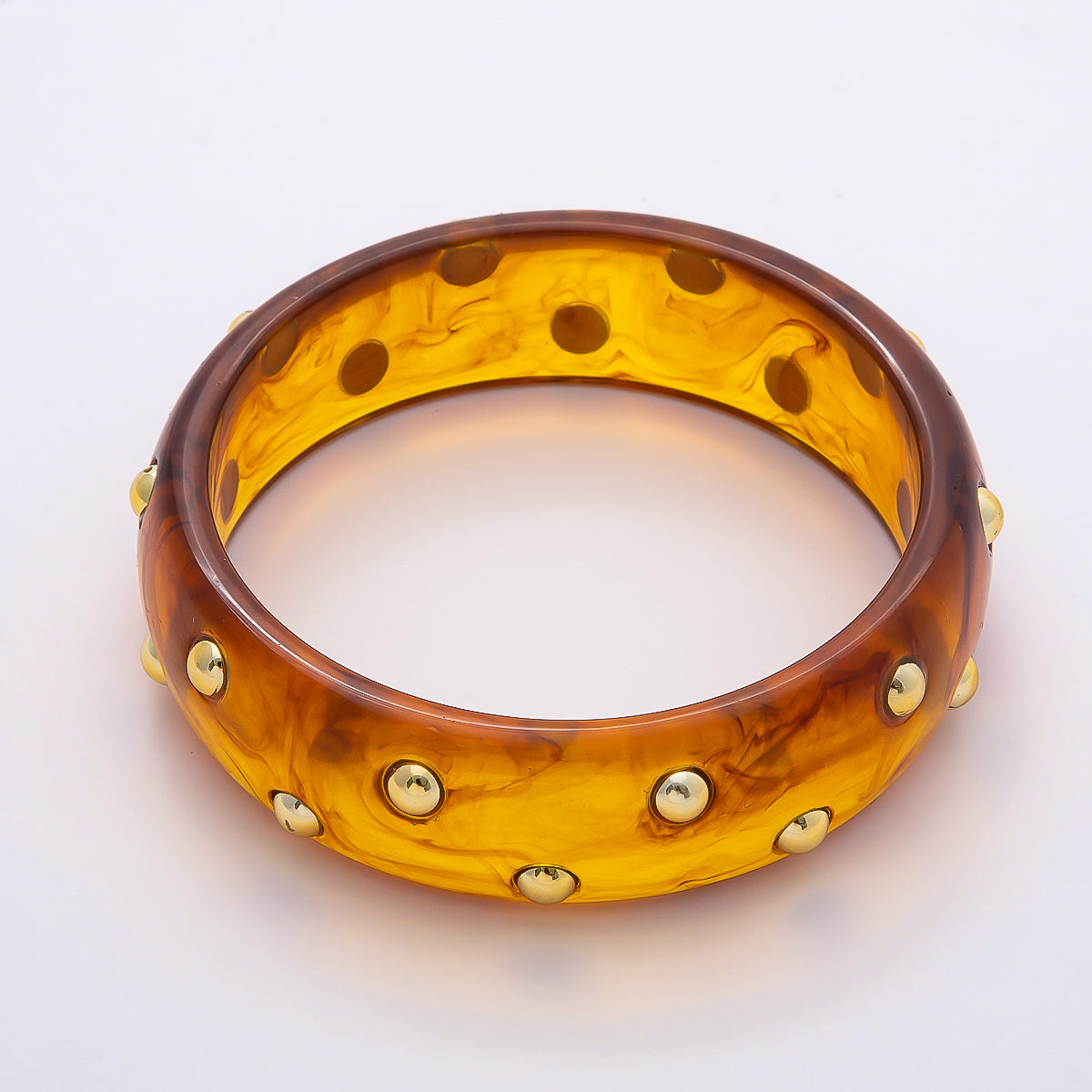 Brown, White, Red, Orange, Blue, Pink, Green, Teal Round Dotted Wide Acrylic Resin Bangle Bracelet | WA-04431 ~ WA-04438