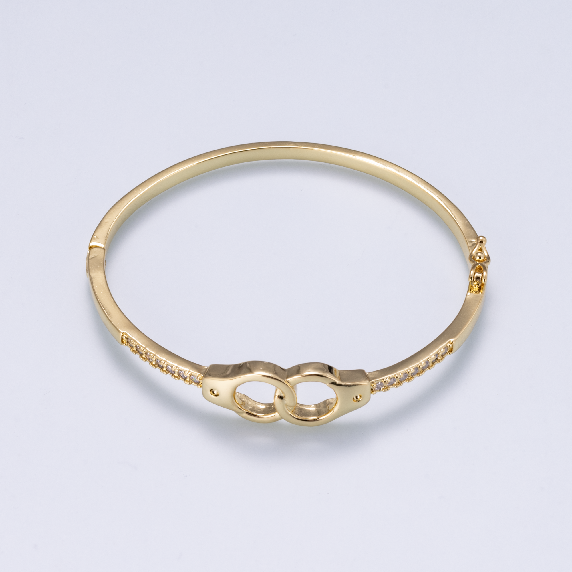 24K Gold Filled 3mm Interlock Handcuff Micro Paved CZ Bangle Bracelet | WA-04742