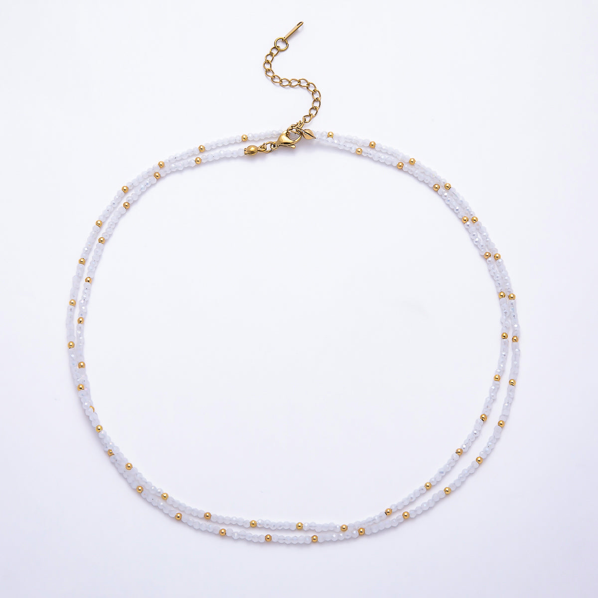 Stainless Steel Gold PVD 3mm Multifaceted Bead Crystal Gemstone Chain 34 Inch Necklace | WA-00029 ~ WA-00069