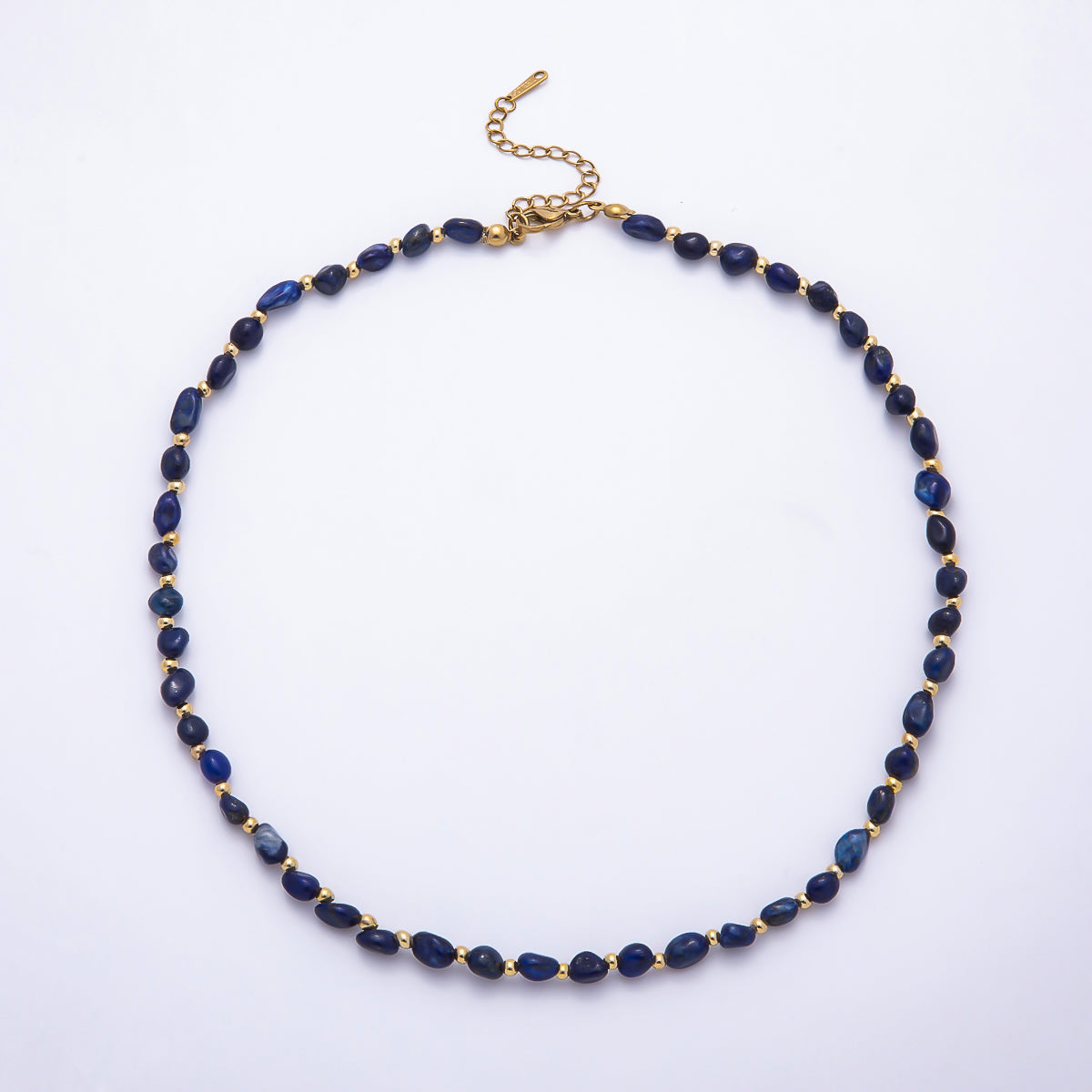 Stainless Steel 5mm Citrine, Lapis Lazuli, Onyx, Moss Agate Oval Pebble Bead Gemstone Chain 16 Inch Necklace | WA-00072 ~ WA-00076