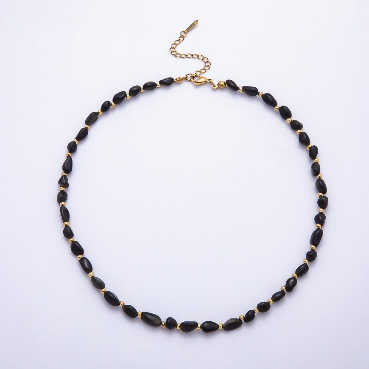 Stainless Steel 5mm Citrine, Lapis Lazuli, Onyx, Moss Agate Oval Pebble Bead Gemstone Chain 16 Inch Necklace | WA-00072 ~ WA-00076