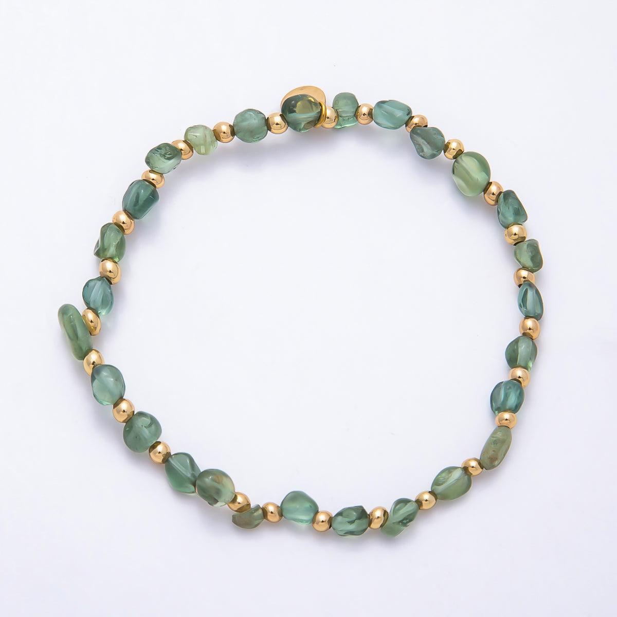 Stainless Steel PVD Gold Gemstone Pebble Bead 7.5 Inch Stretch Bracelet | WA-00120 ~ WA-00160