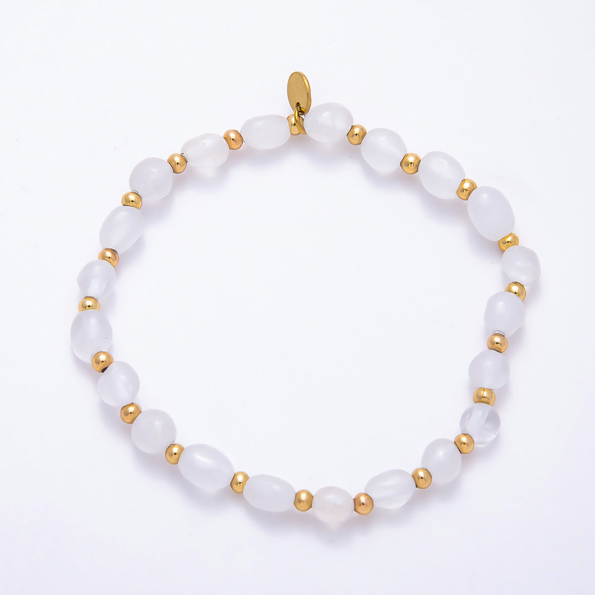 Stainless Steel PVD Gold Gemstone Pebble Bead 7.5 Inch Stretch Bracelet | WA-00120 ~ WA-00160