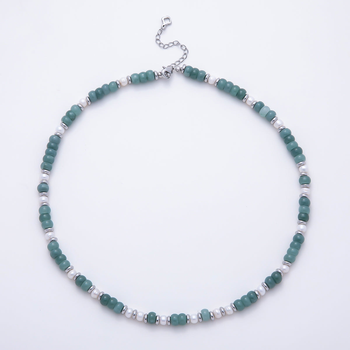 16K Gold Filled 5mm Green Aventurine Shell Pearl Rondelle Gemstone Chain 16.5 Inch Necklace | WA-00214
