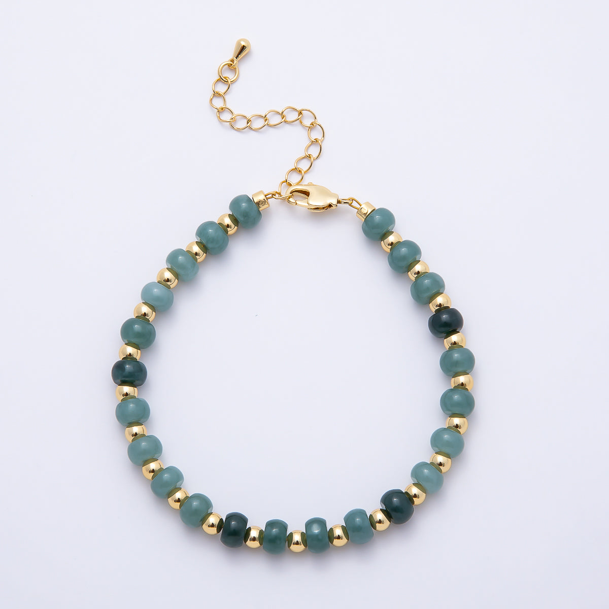 16K Gold Filled 6mm Green Aventurine Rondelle Gemstone Chain 7 Inch Bracelet w. Extender | WA-00217