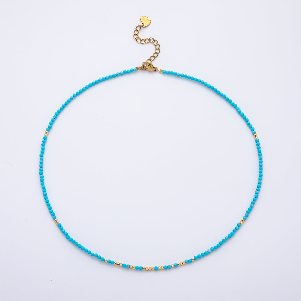 Handmade 2mm Blue Turquoise Multifaceted Round Bead Gemstone Chain 16 Inch Necklace | WA-00276