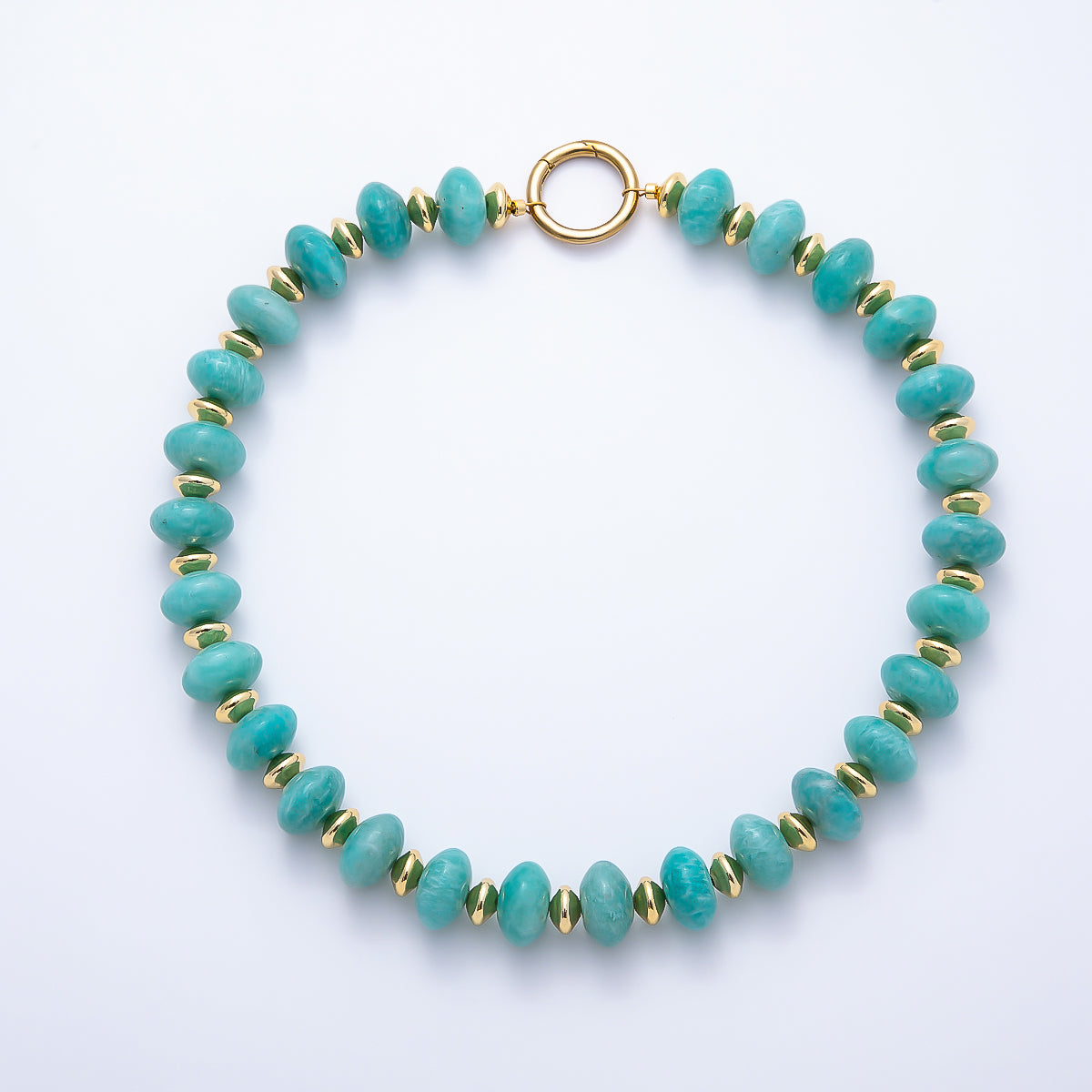 SUMMER 16K Gold Filled 16mm Blue Turquoise Bead Rondelle Gemstone Chain 18 Inch Necklace | WA-00302
