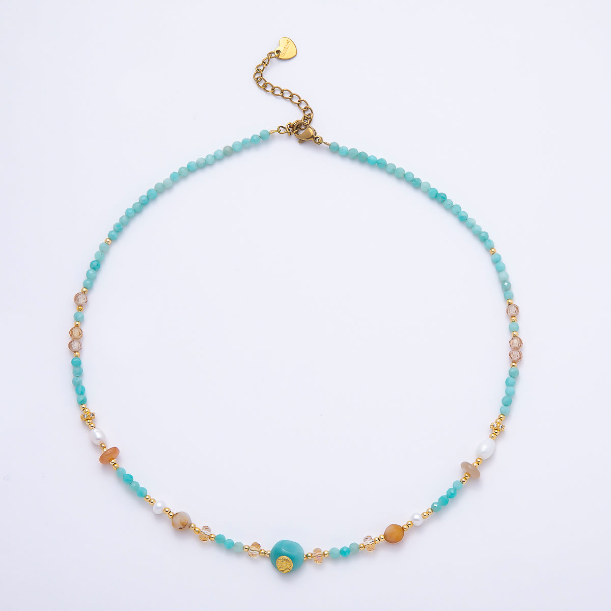 Handmade 4mm Citrine Aquamarine Round Gemstone Chain 16 Inch Necklace | WA-00319