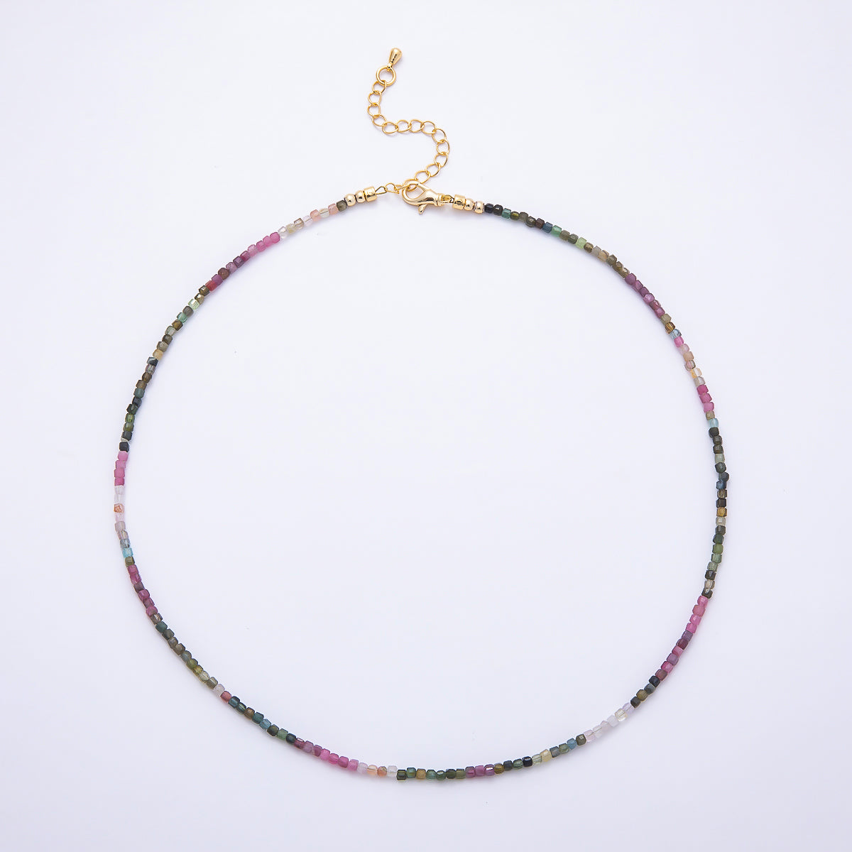 Handmade 2mm Tourmaline Micro Square Cube Beaded Strand Gemstone Chain 16 Inch Necklace | WA-00321