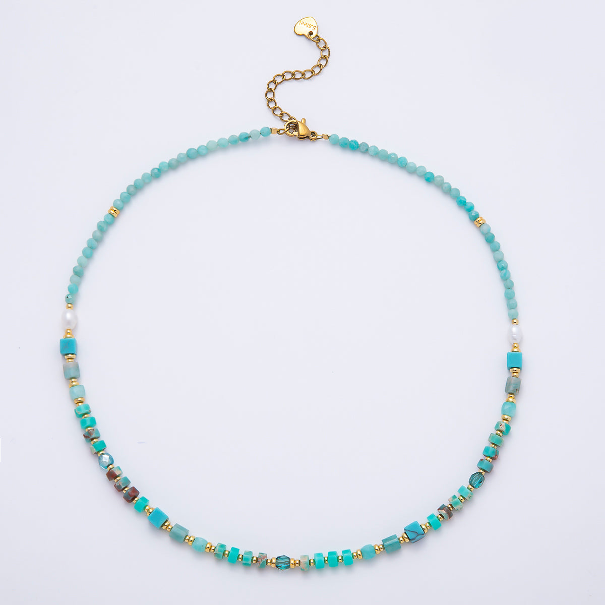 Handmade 4mm Turquoise Tube Rondelle Multifaceted Round Gemstone Chain 16 Inch Necklace | WA-00326