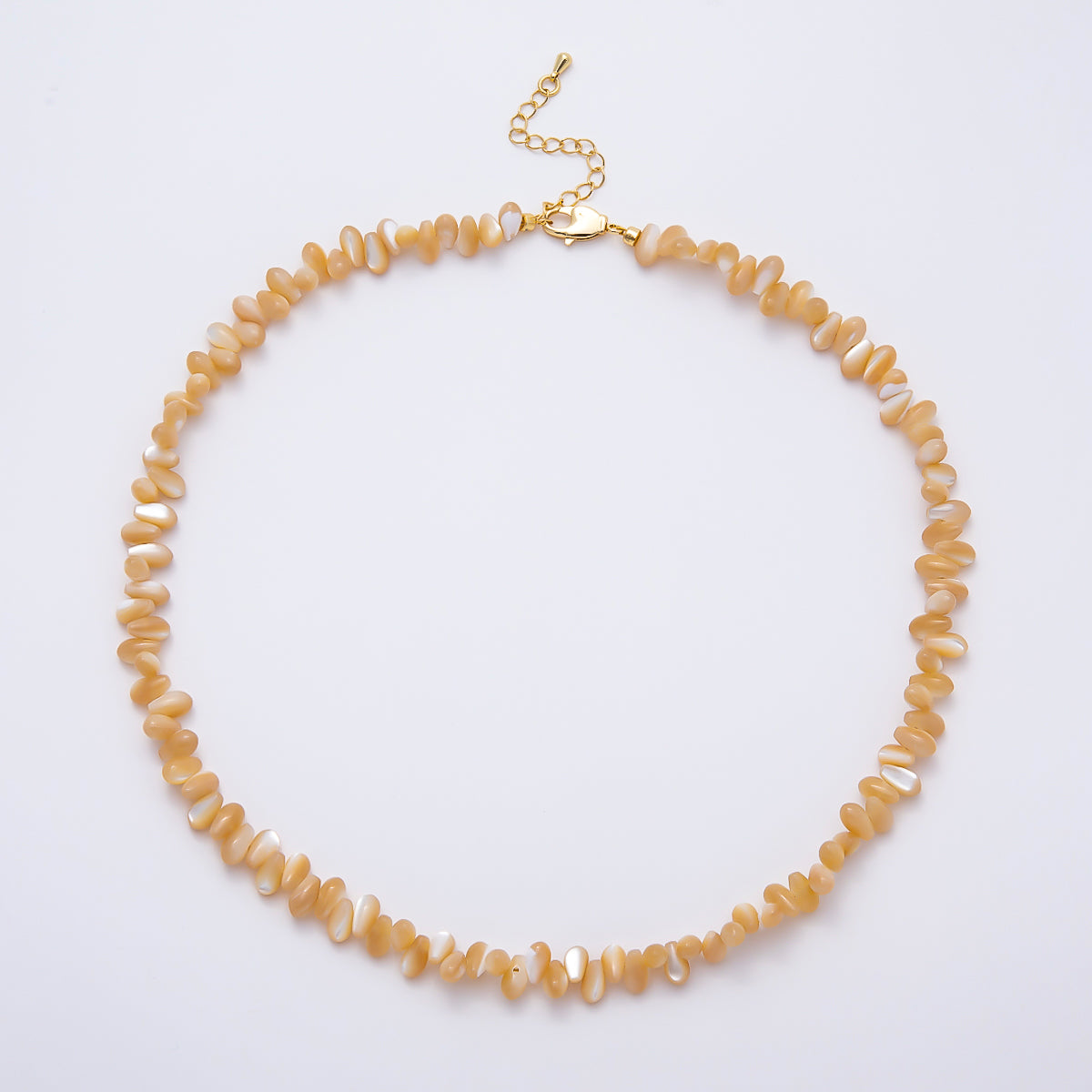 18K Gold Filled 7.5mm Yellow, White Shell Pearl Pebble Gemstone Chain 16.5 Inch Necklace | WA-00400 WA-00407