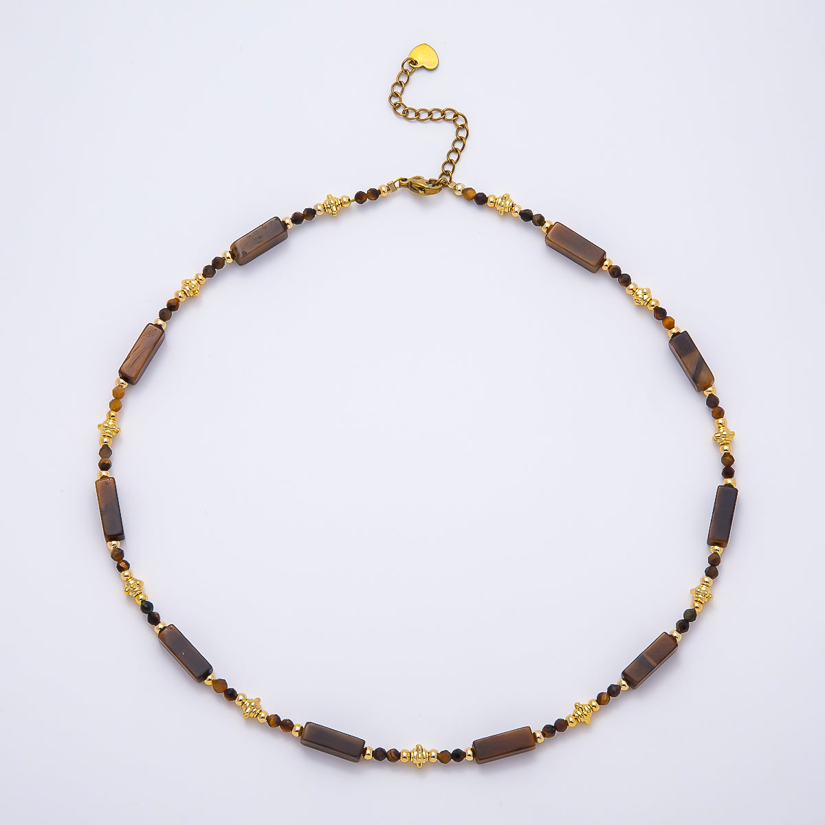 Handmade 3mm Tiger Eye Tube Rectangle Multifaceted Round Gemstone Chain 16.5 Inch Necklace | WA-00427