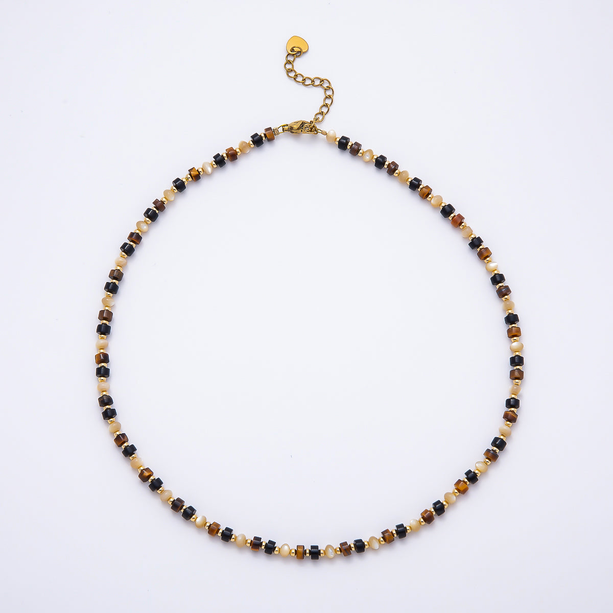 Handmade 4mm Tiger Eye Onyx Tube Rondelle Gemstone Chain 16 Inch Necklace | WA-00436