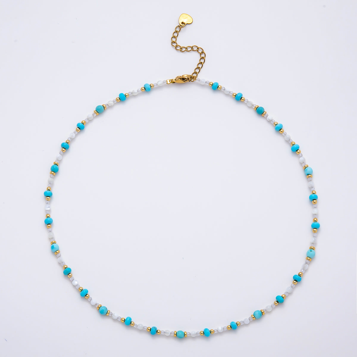 Handmade 4mm Turquoise Aventurine White Quartz Rondelle Gemstone Chain 16 Inch Necklace | WA-00453
