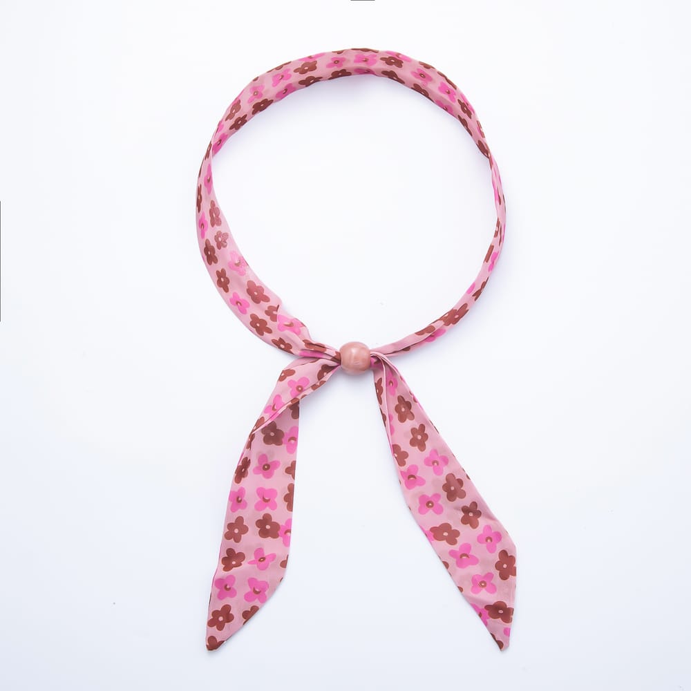 Slider Beads Ditsy Floral Chiffon Ribbon Scarf Bandana Scarf Necklace | WA-00489