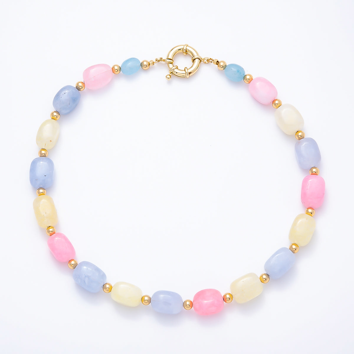 Handmade 12mm Pastel Multicolor Agate Gemstone Chain w. Sailor Clasps Charm Holder 20 Inch Necklace | WA-00502