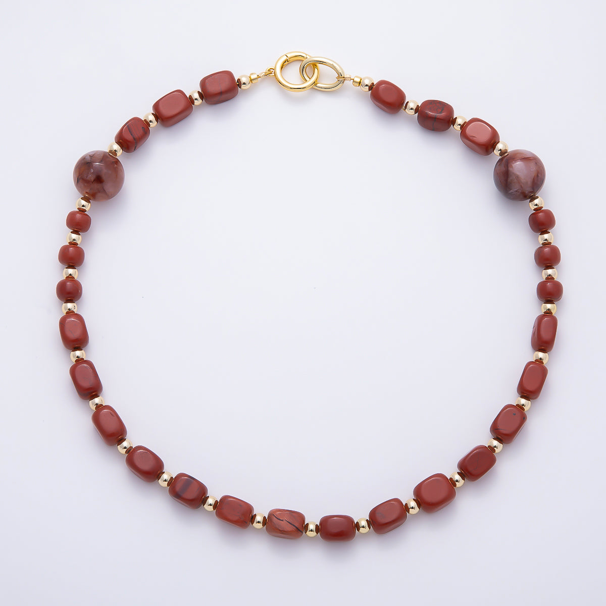 16K Gold Filled 16.5mm Carnelian Round Rectangle Gemstone Chain 19 Inch Necklace w. Dual Push Gate | WA-00537
