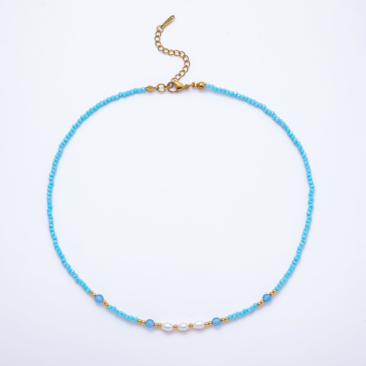 Handmade 2.5mm Shell Pearl Blue, Light Blue, Black Multifaceted Crystal Gemstone Chain 16 Inch Necklace | WA-00689 WA-00699 WA-00790