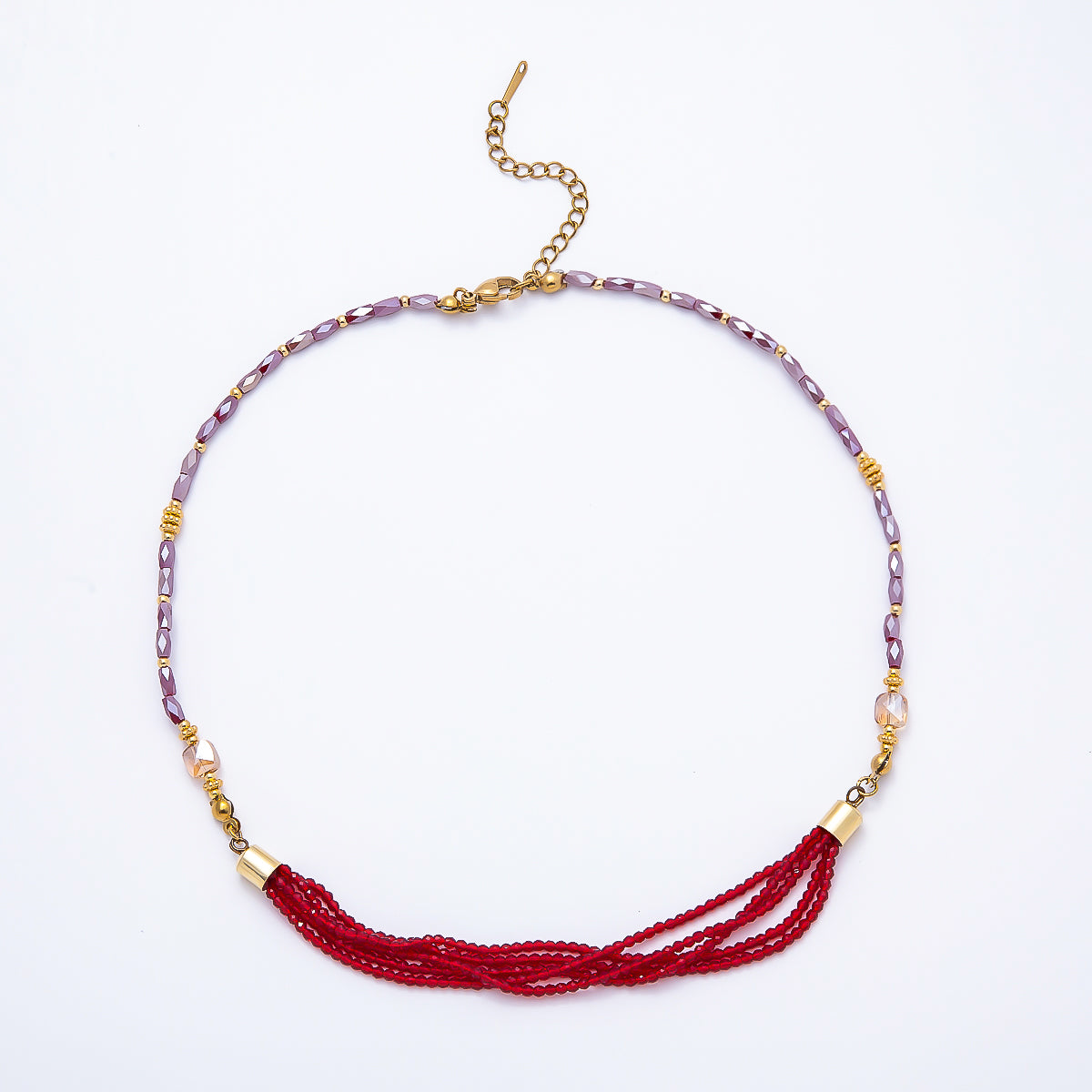 Handmade 3mm Blue, Red, White Crystal Round Tube Multi Layer Gemstone Chain 16.5 Inch Necklace | WA-00811 WA-00827 WA-00835