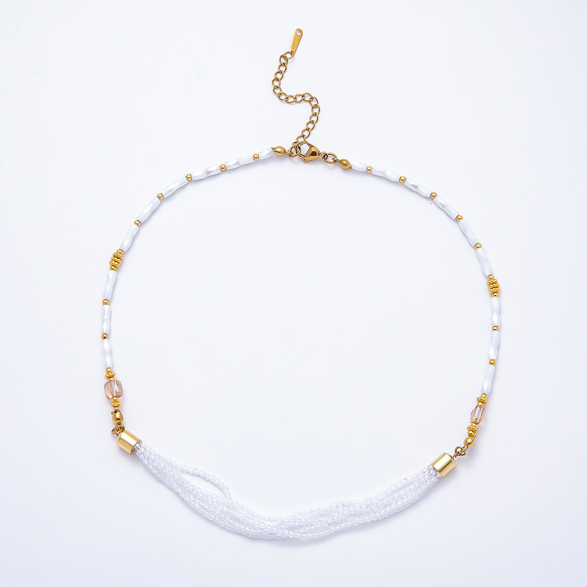 Handmade 3mm Blue, Red, White Crystal Round Tube Multi Layer Gemstone Chain 16.5 Inch Necklace | WA-00811 WA-00827 WA-00835