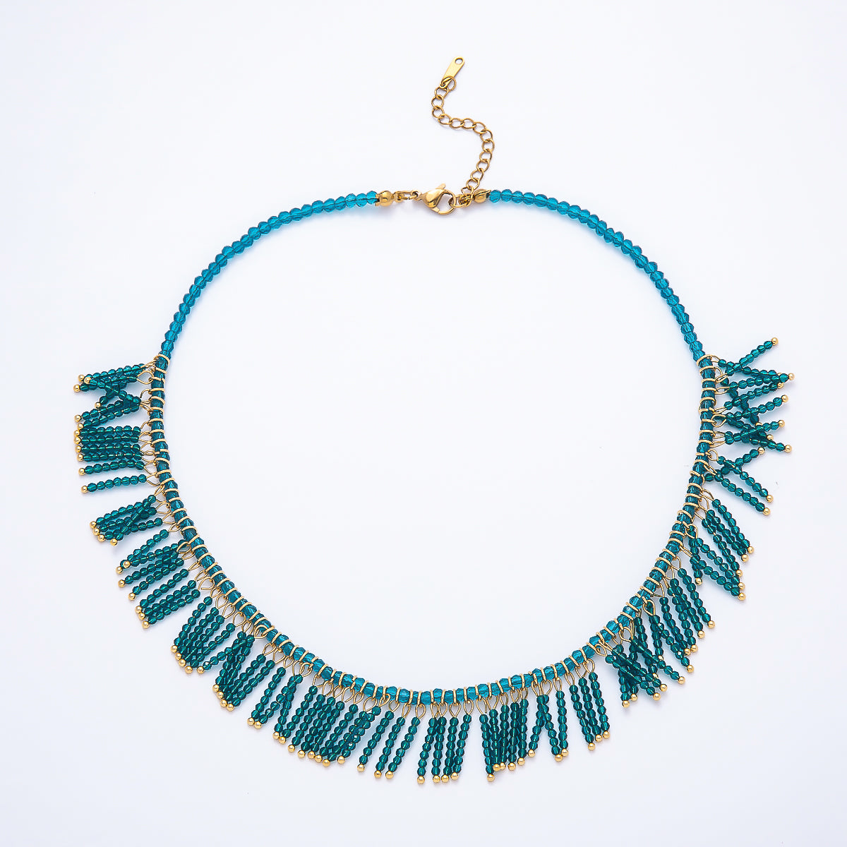 Handmade 3mm Blue, Clear, Brown Multi Layer Fringe Multifaceted Crystal Gemstone Chain 16 Inch Necklace | WA-01021