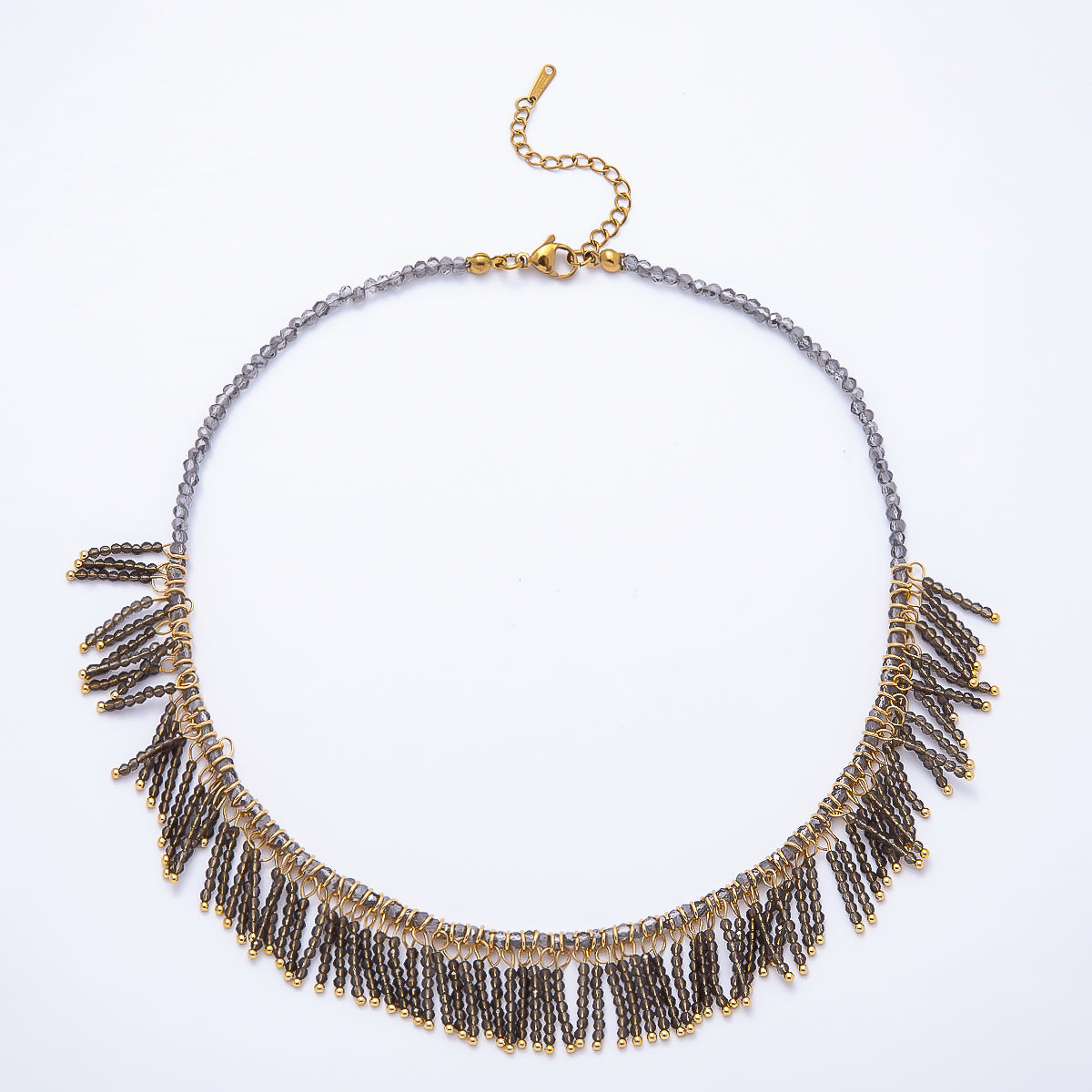 Handmade 3mm Blue, Clear, Brown Multi Layer Fringe Multifaceted Crystal Gemstone Chain 16 Inch Necklace | WA-01021
