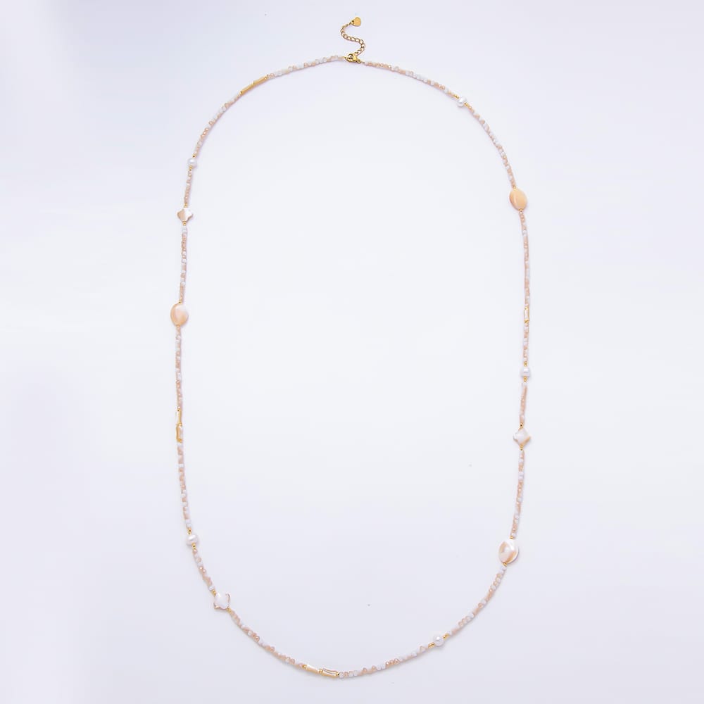 Stainless Steel 11mm Shell Pearl Citrine Multifaceted Round Crystal Gemstone Chain 40 Inch Necklace | WA-01224