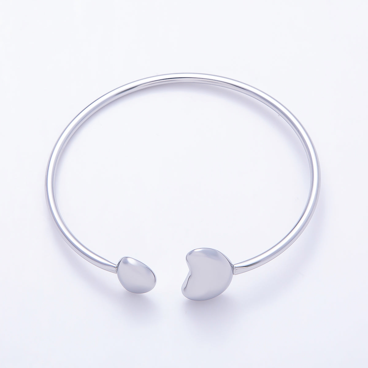 Stainless Steel Silver PVD Minimalist Heart Oval Wrap Cuff Bracelet | WA-01233