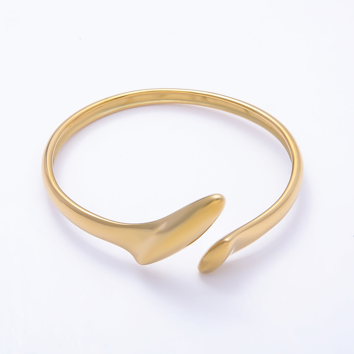 Stainless Steel Gold PVD Double Geometric Molten Wrap Cuff Bracelet | WA-01325