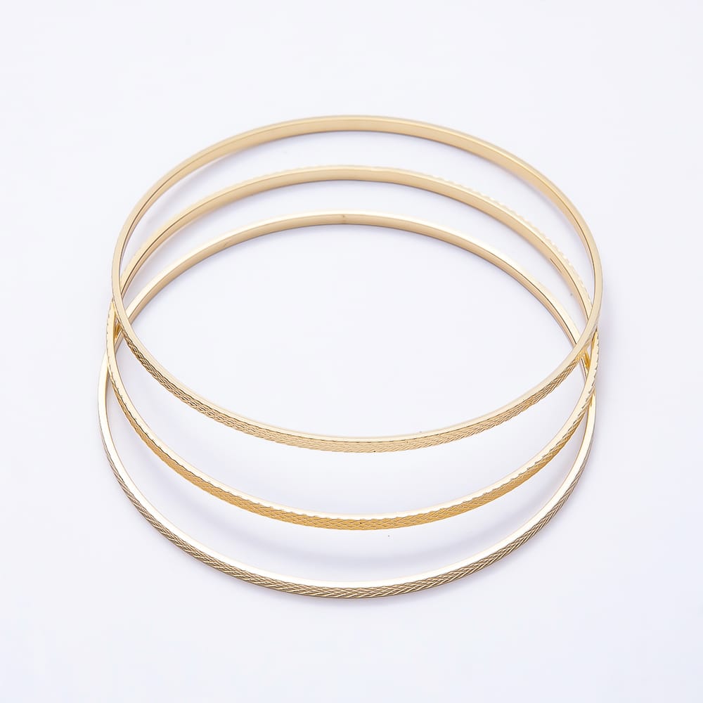 14K Gold Filled 64mm Triple Ribbed Textured Geometric Bangle Bracelet Set | WA-01240