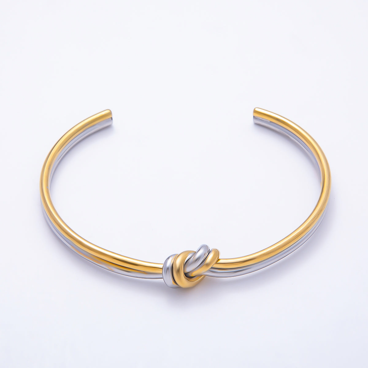 Stainless Steel PVD Knot Geometric Minimalist Mixed Metal Cuff Bracelet | WA-01329