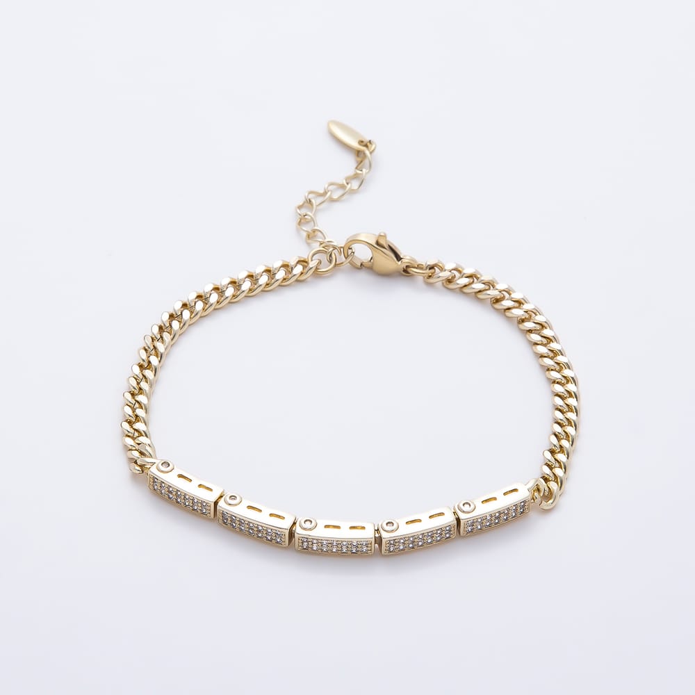 14K Gold Filled 4mm Micro Paved CZ Curb Chain 6.5 Inch Bracelet | WA-01332