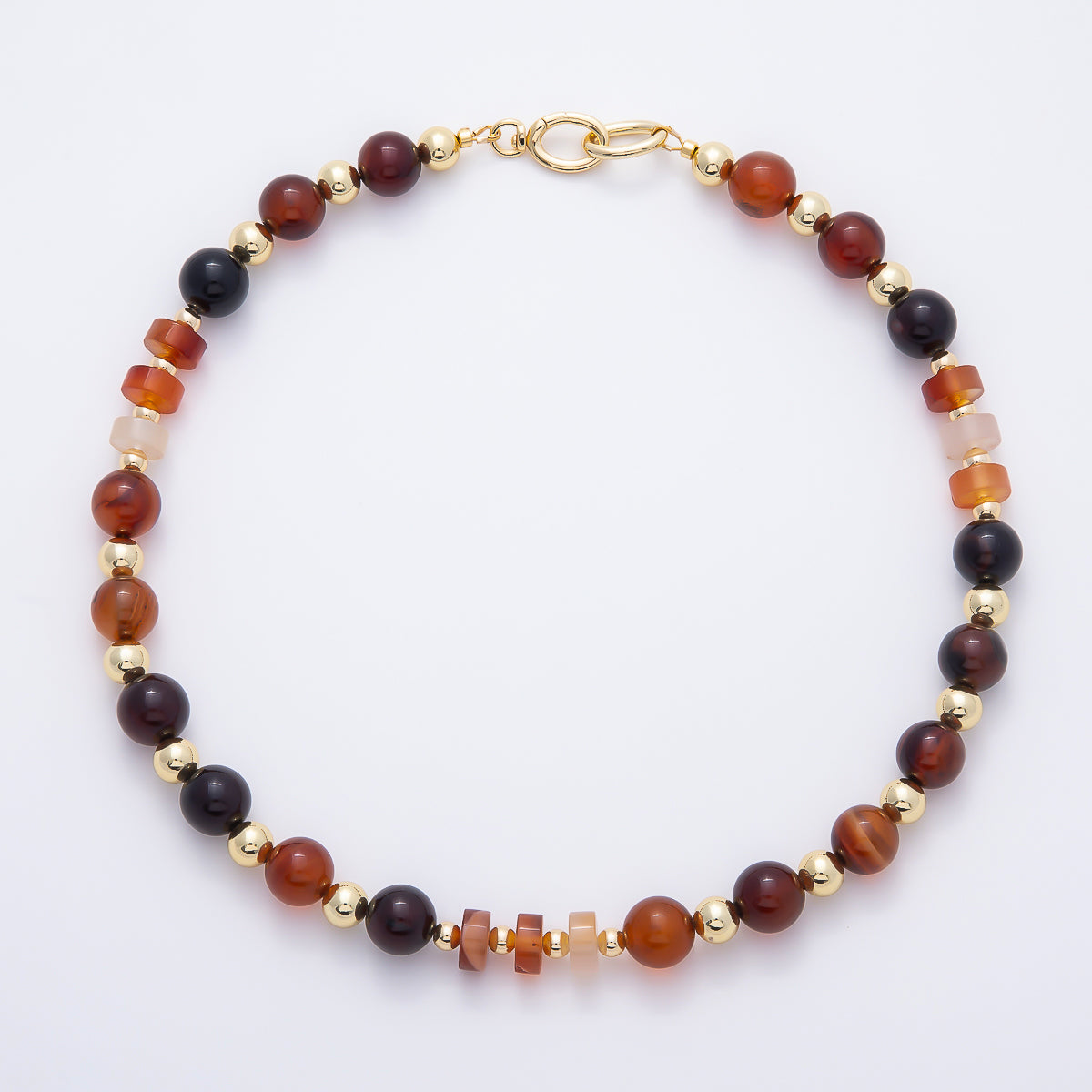 16K Gold Filled 10.5mm Red Carnelian Tube Bead Round Gemstone Chain w. Dual Push Gate | WA-02090