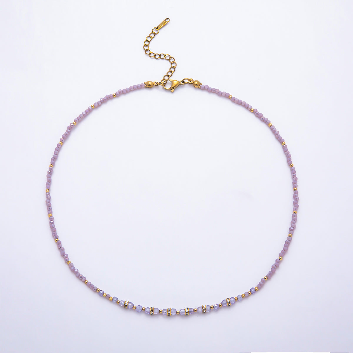 Stainless Steel Gold PVD 4mm Multifaceted Rondelle Bead Crystal Gemstone Chain 16.5 Inch Necklace | WA-02357 ~ WA-02524