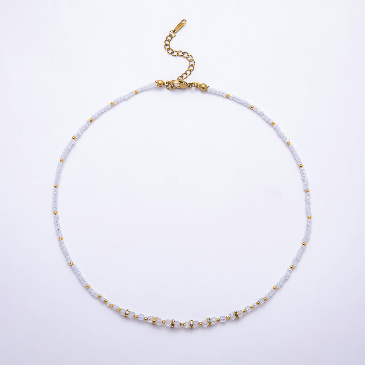 Stainless Steel Gold PVD 4mm Multifaceted Rondelle Bead Crystal Gemstone Chain 16.5 Inch Necklace | WA-02357 ~ WA-02524