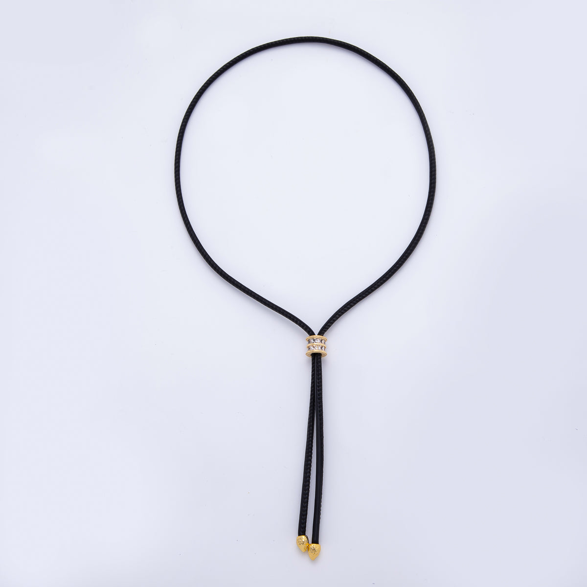 18K Gold Filled 3.3mm Brown, Color, Red Faux Leather Baguette CZ Slide Bolo Chain 23.62 Inch Necklace | WA-01211 ~ WA-01214