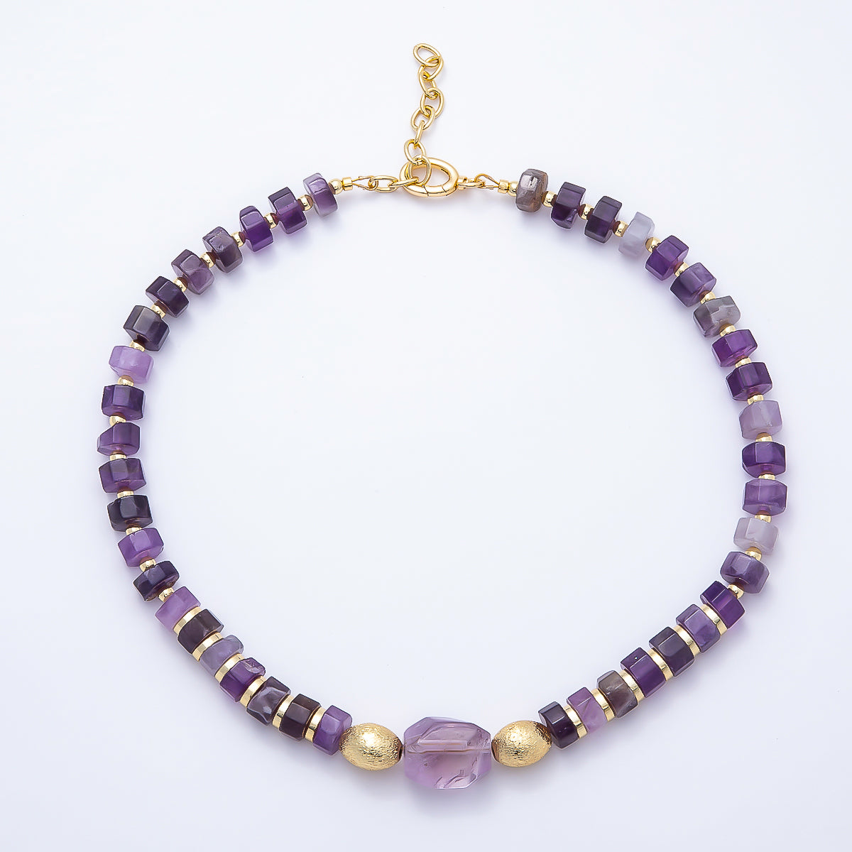 Handmade 16K Gold Filled Amethyst Tube Gemstone Chain 18 Inch Necklace | WA-01481