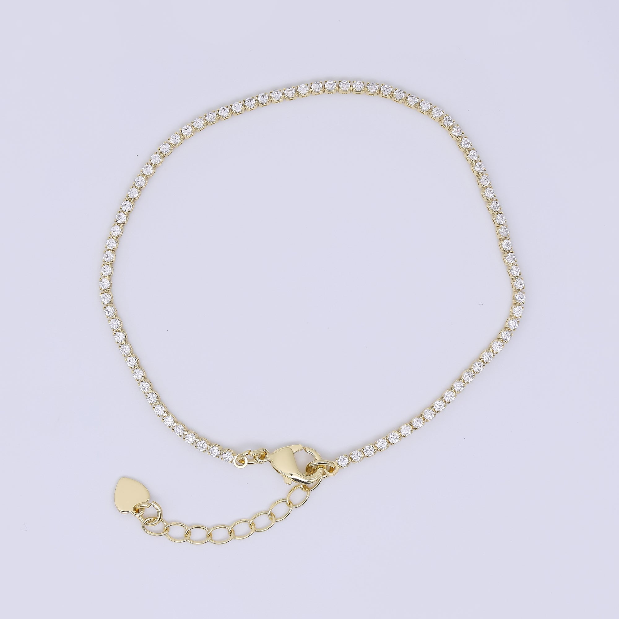 24K Gold Filled 1.7mm Clear CZ Tennis Bracelet Chain 7 Inch w. Extender | WA-1633