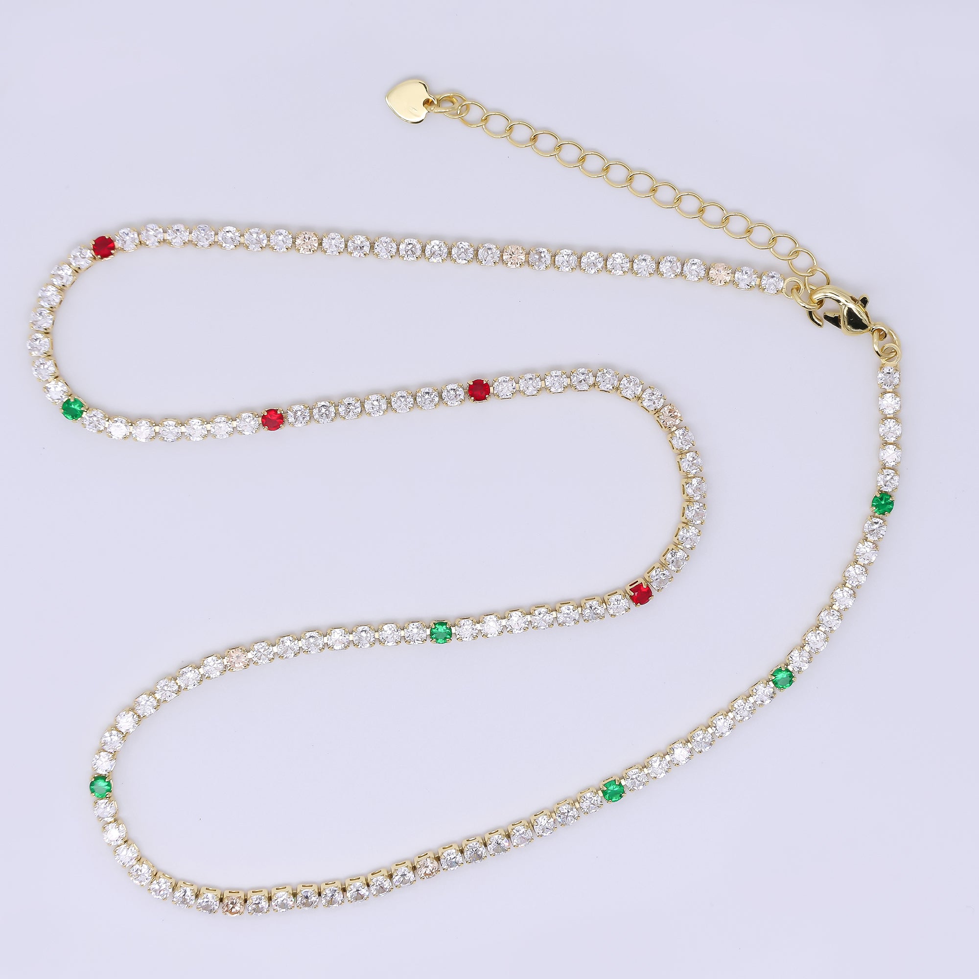 Minimalist Multi Color CZ Tennis Gold Filled Necklace 16.5 Inch + Extender | WA-1635